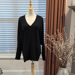 White House Black Market Black V-Neck Ribbed Knit Sweater
